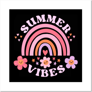 Summer vibes cute pink groovy summer time design Posters and Art